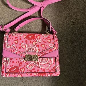 Aldo Pink Heart, Roses, & Lips Valentines Day Handbag with Crossbody strap